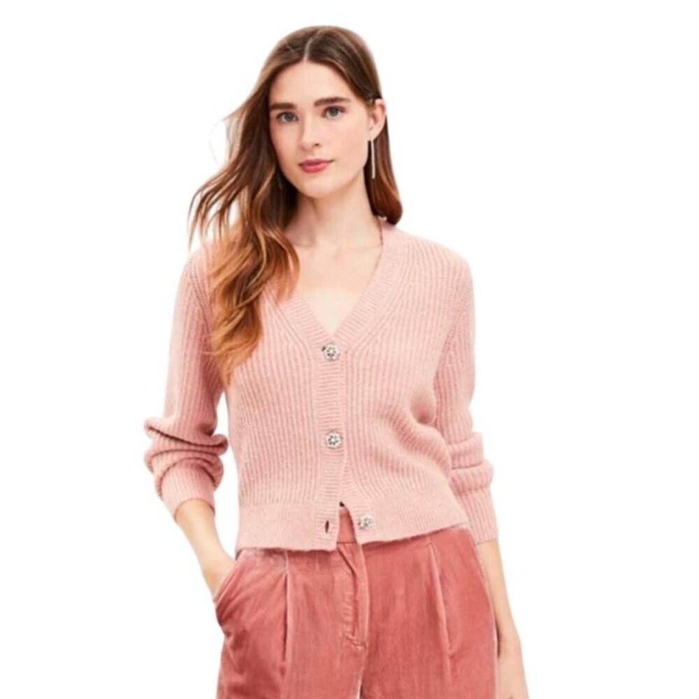 Ann Taylor Loft Pink Cardigan L With Metallic Thread